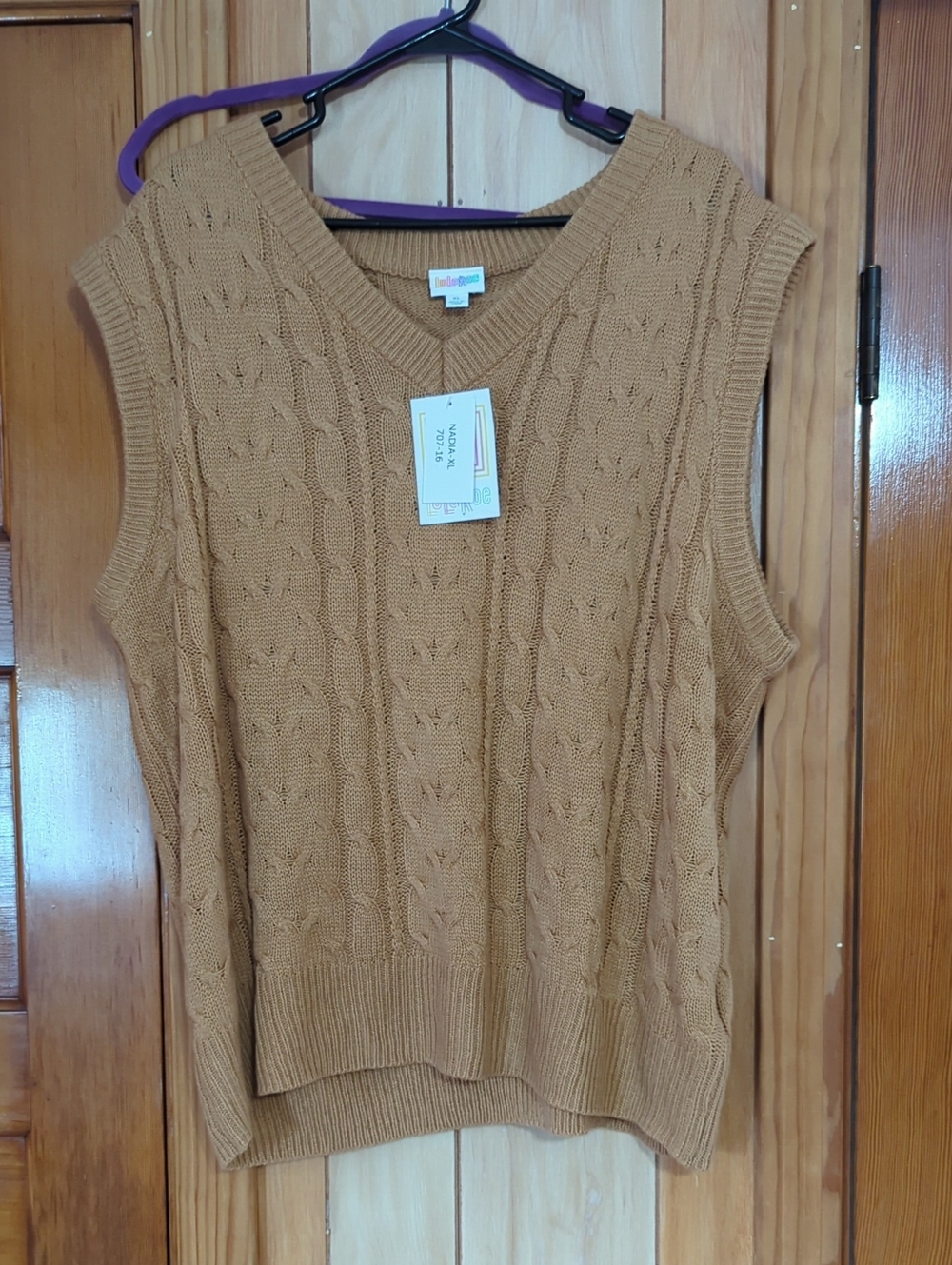 LuLaRoe Cable Knit V-Neck Sweater Vest - Camel